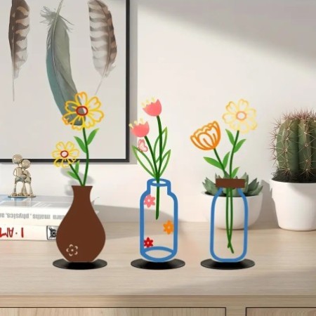 Flat Wall-Mounted Vase - Colorful Printed Flower Holder & Home Decoration